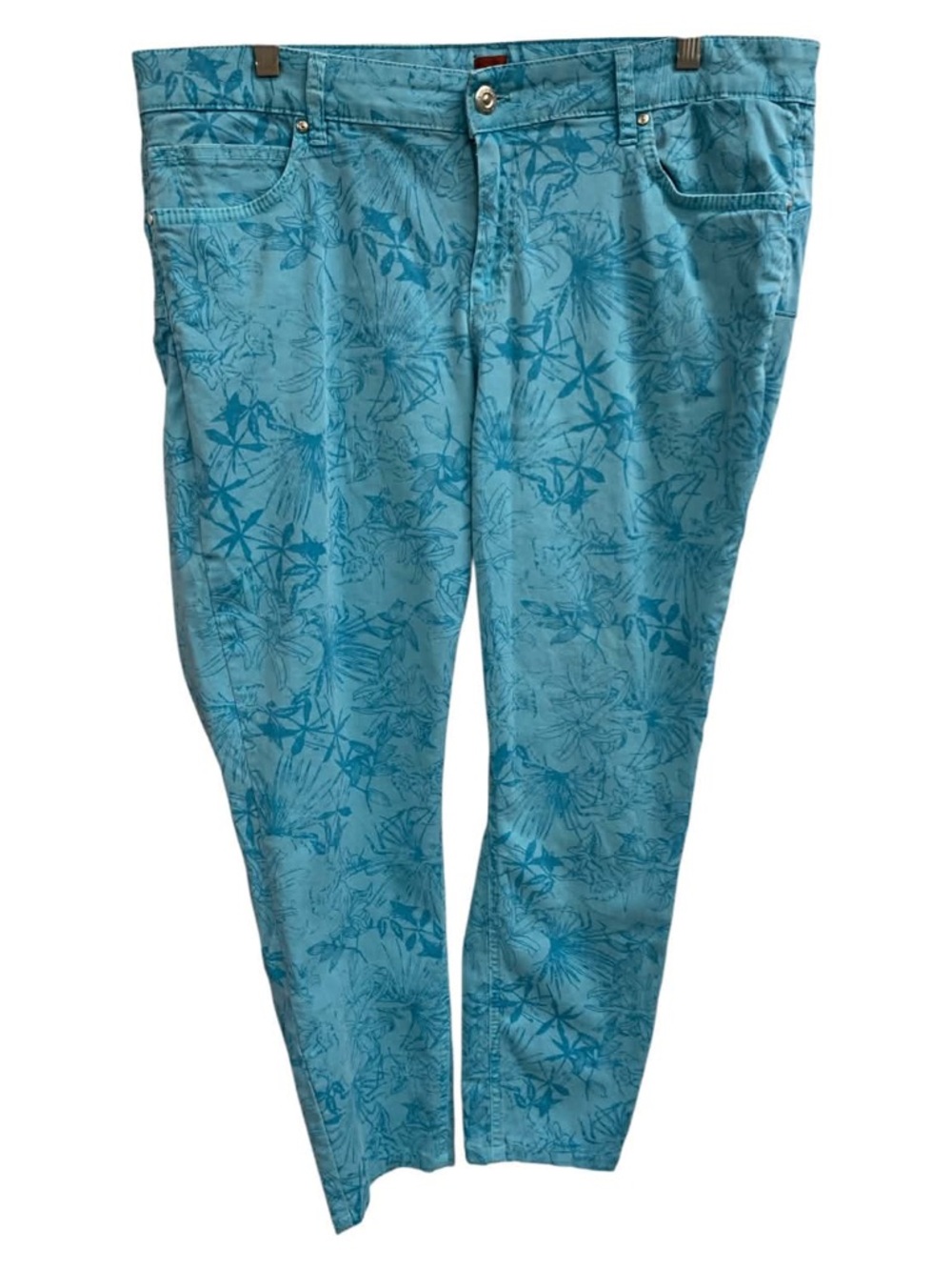 Olsen Ava Teal Floral Print Cropped Jeans Size L
